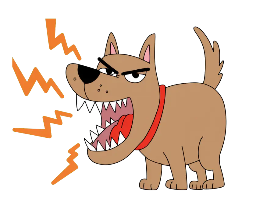 Cartoon dog barking with orange sound marks