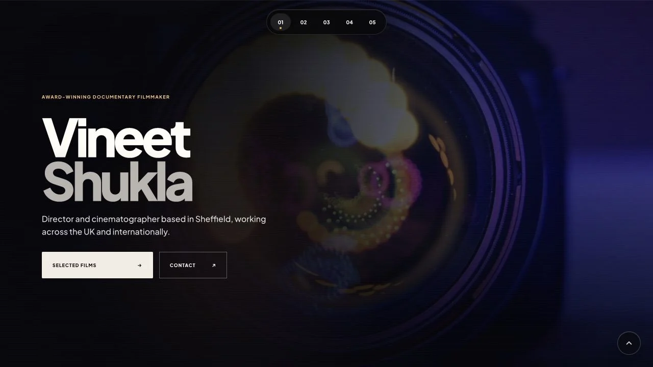 Vineet Shukla’s current filmmaker website with its cinematic lens hero