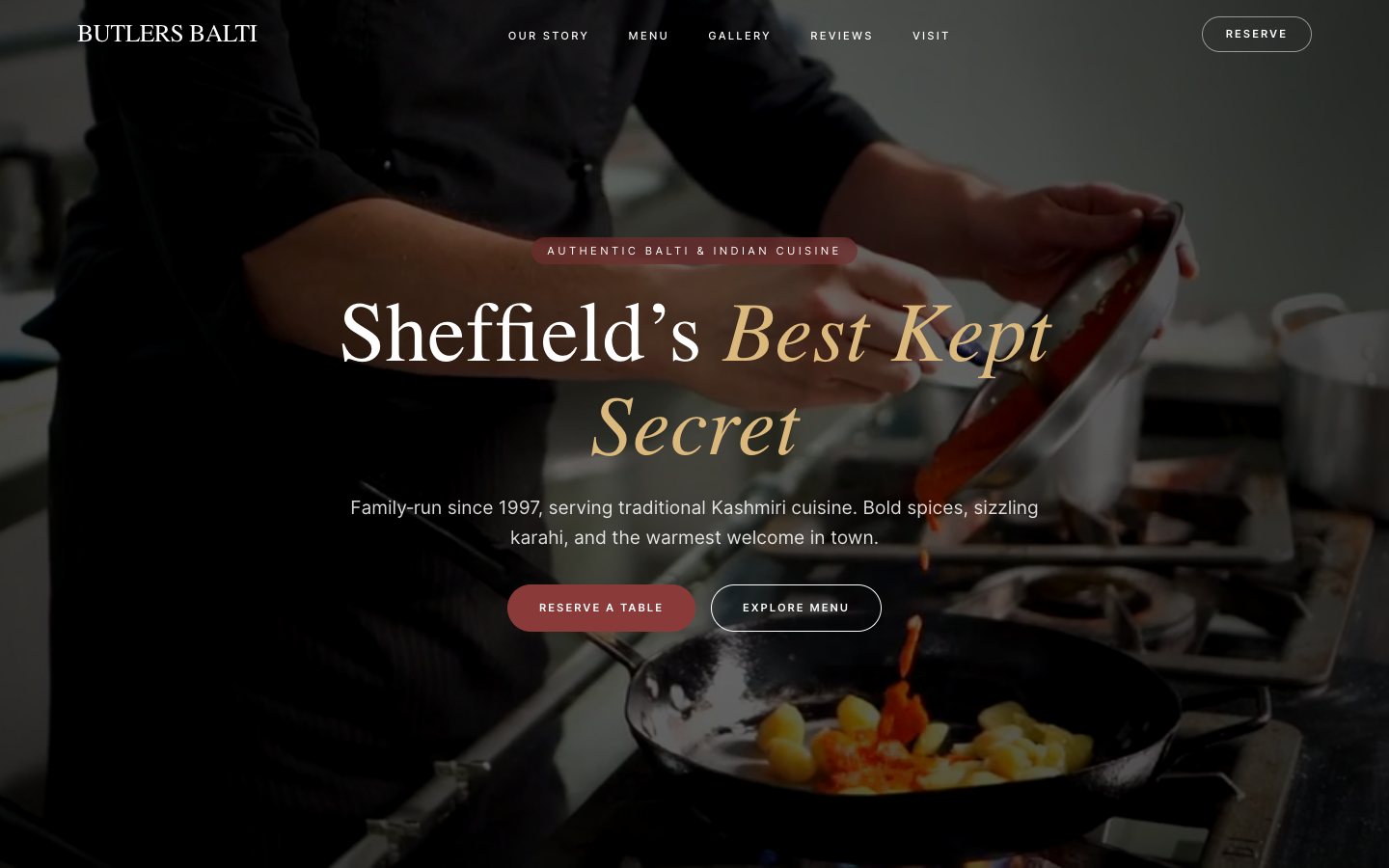 Butler's Balti demo website homepage