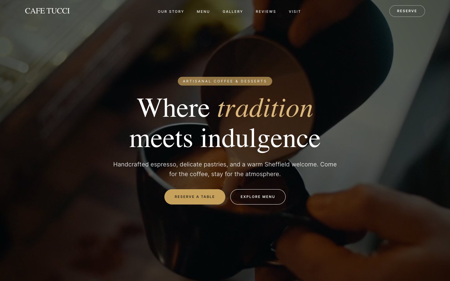 Cafe Tucci demo website homepage