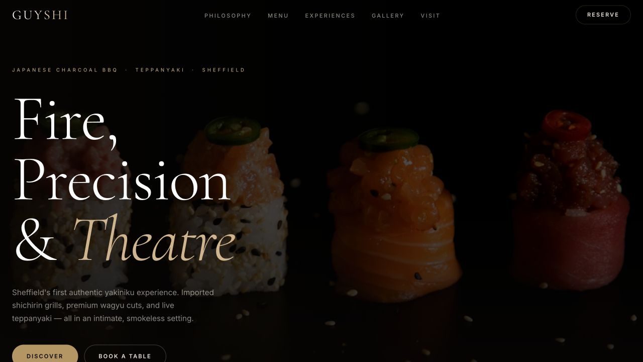 Guyshi restaurant demo website homepage