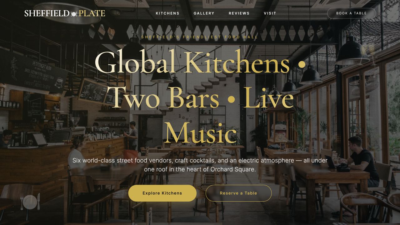 Sheffield Plate restaurant demo website homepage
